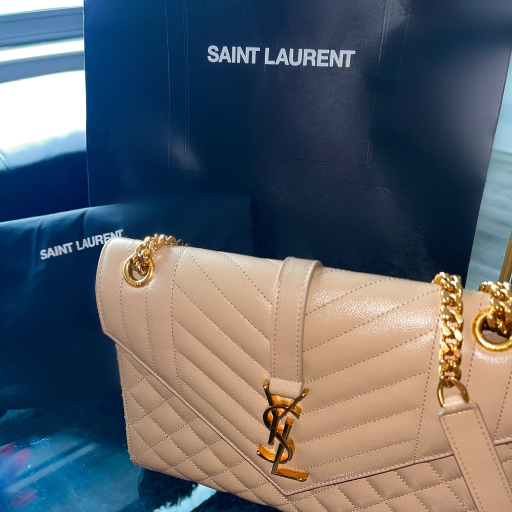 100% authentic Saint Laurent Envelope Monogram Matelassé Leather Shoulder Bag